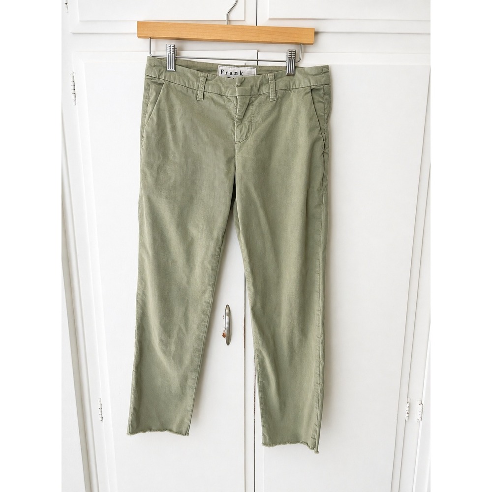Frank & Eileen Wicklow Italian Cotton Chino Pants Sage Green Raw Hem Size 2